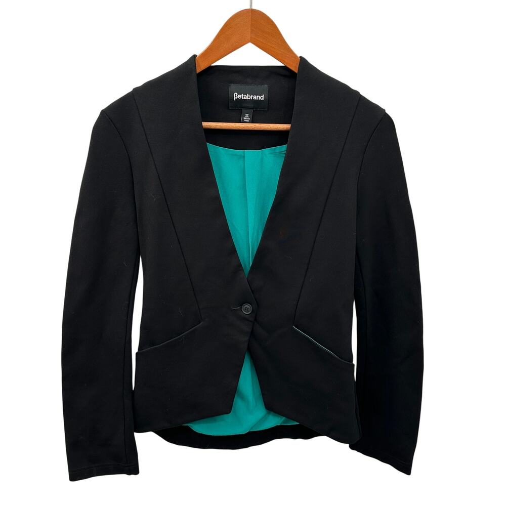 BETABAND Black Stretch Collarless Blazer // XS